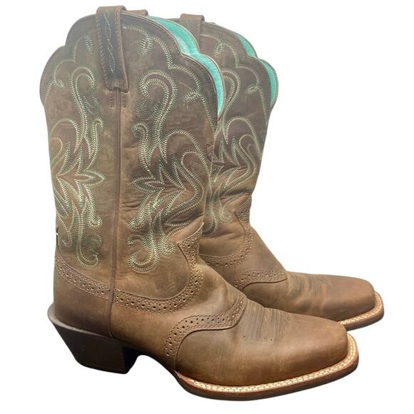 ARIAT COWGIRL BOOTS LEGEND WESTERN SZ 7.5 SQUARE TOE EMBROIDERED HERITAGE ROUGH - Picture 8 of 16